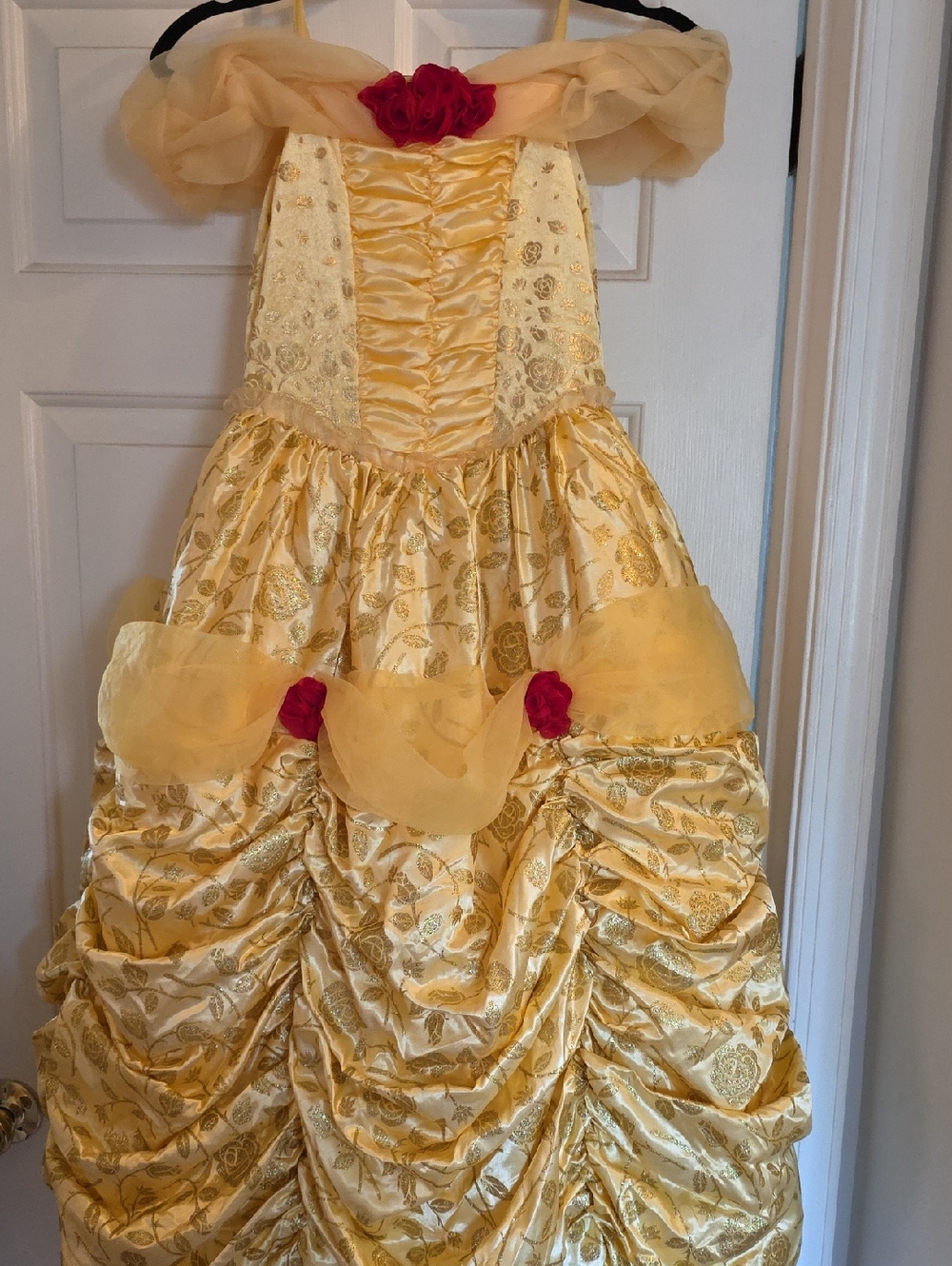 Disney Belle Princess Ball Gown Dress with Red Rose Accents